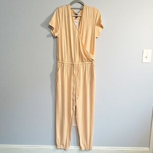 Pretty Garden Cotton Jumpsuit XL Front Wrap Snap Closure Jogger Style NWT